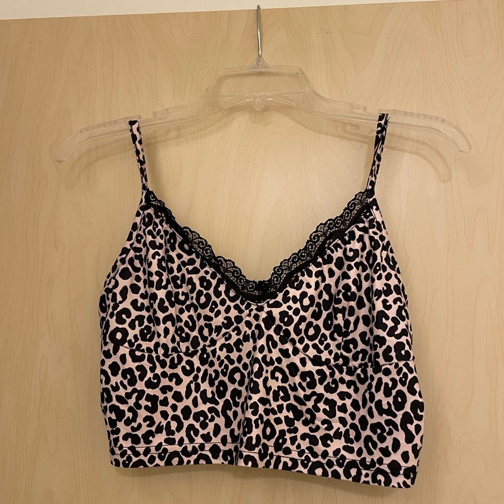 Leopard Print Lace Trim Cami Top